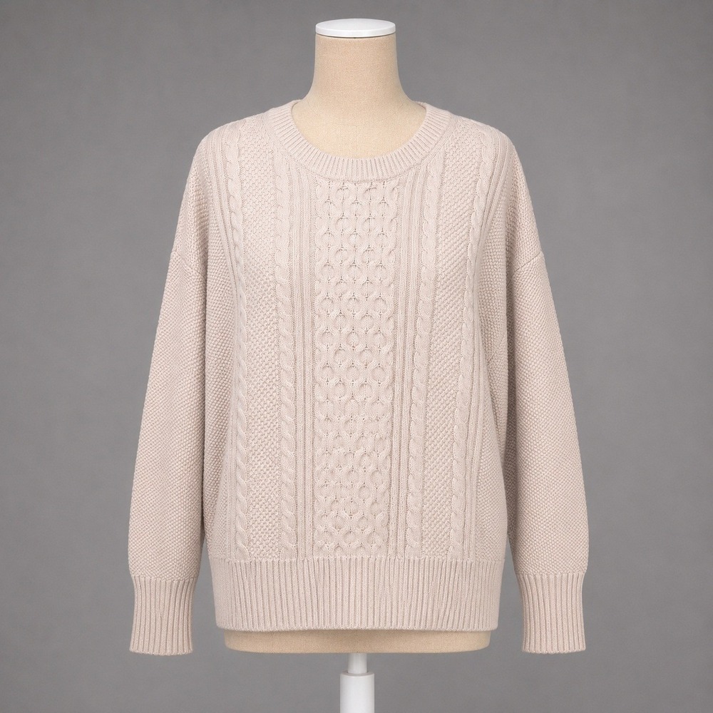 Gap Womens 100% Cotton Chunky Cable Knit Sweater‎ Size L Beige Fisherman Classic